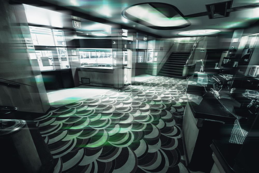 The Vogue's art deco lobby with its patterned carpet